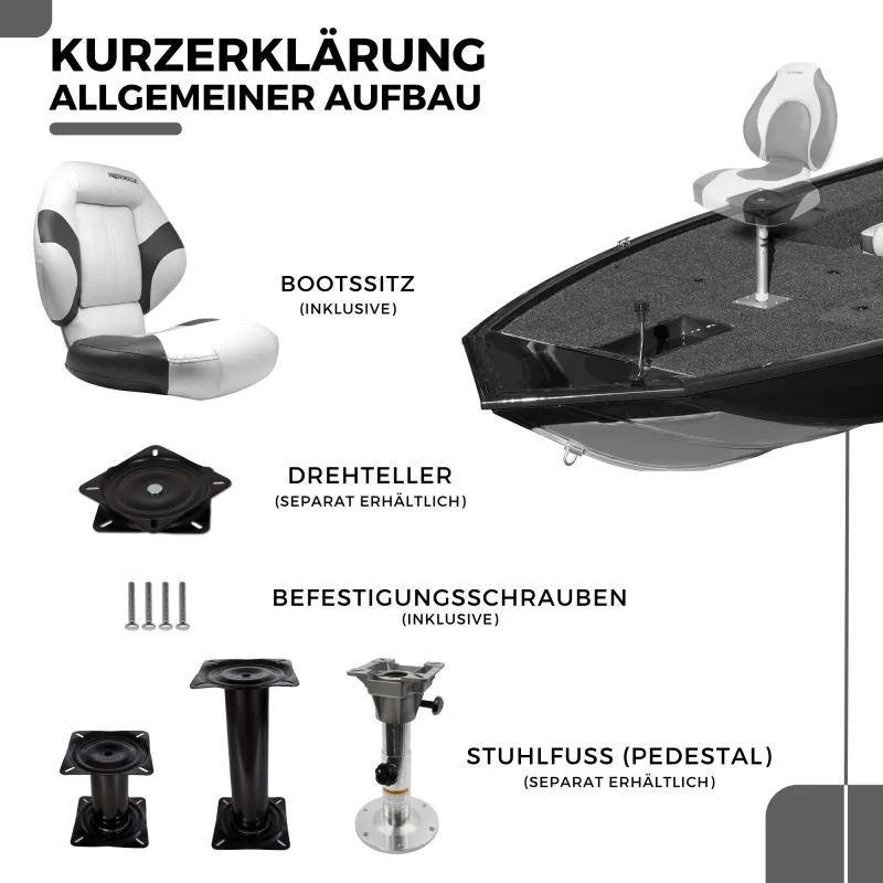 Waterside Captain Deluxe Bass Boat Sitz grau/weiß
