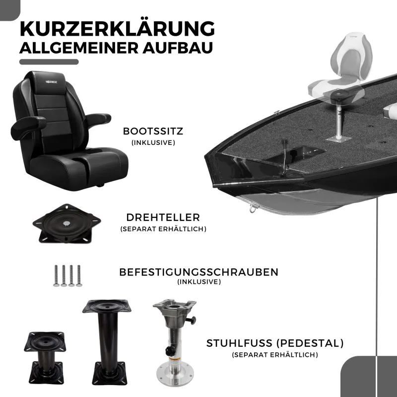Waterside Reclining Captains Deluxe Bootssitz mit klappbaren Armlehnen