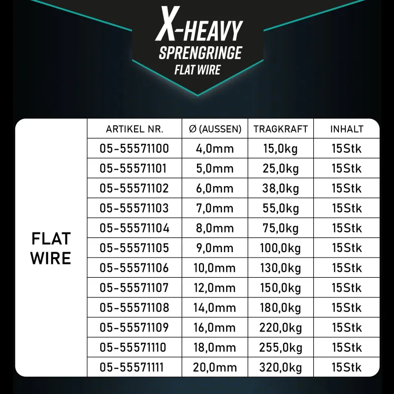 X-Heavy Sprengring Edelstahl Flach - 9mm - 100kg - 15Stück