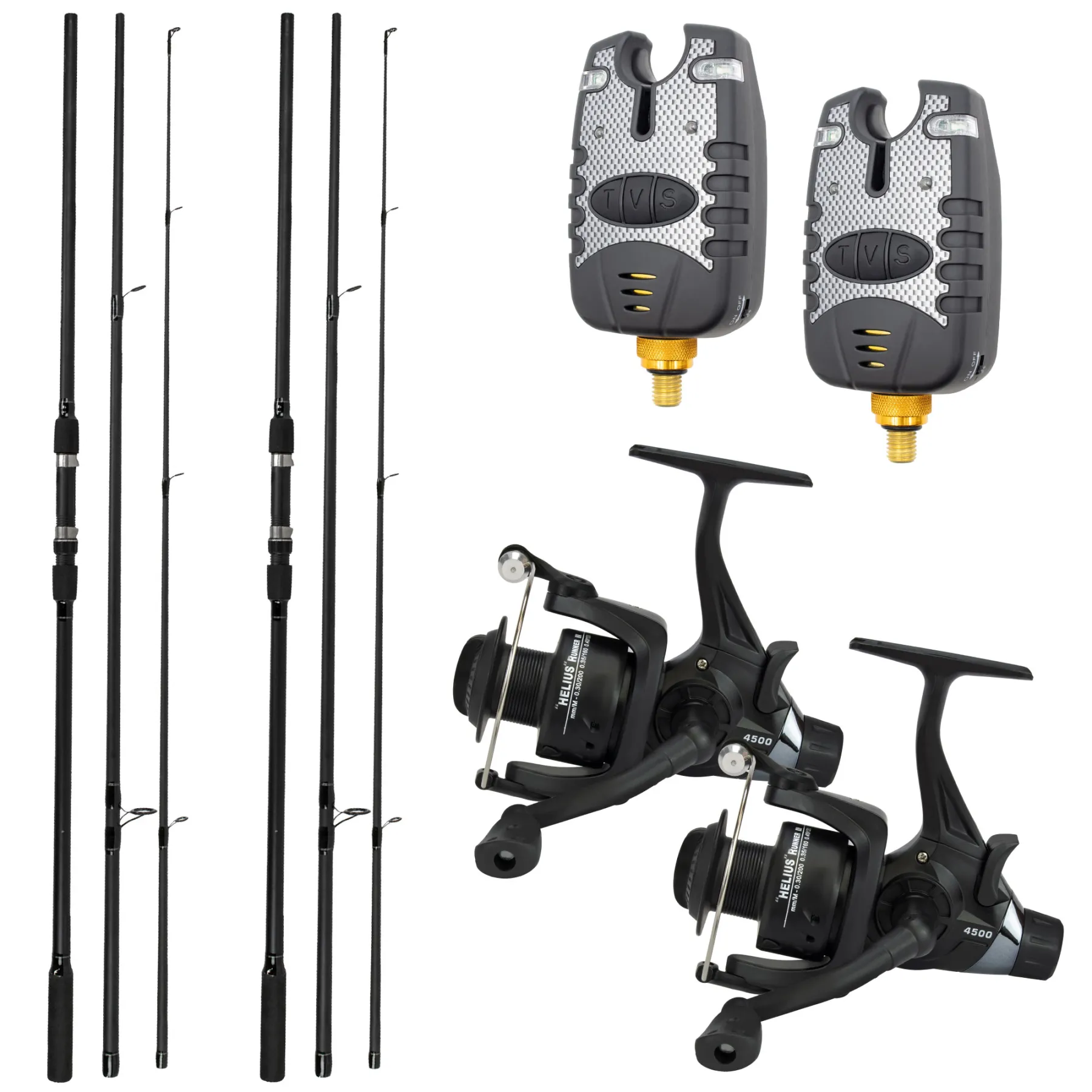 Carp Force Starter Pack 2 x Helius Runner III + 2 x Karpfenrute Black Phantow II + 2 x Bissanzeiger