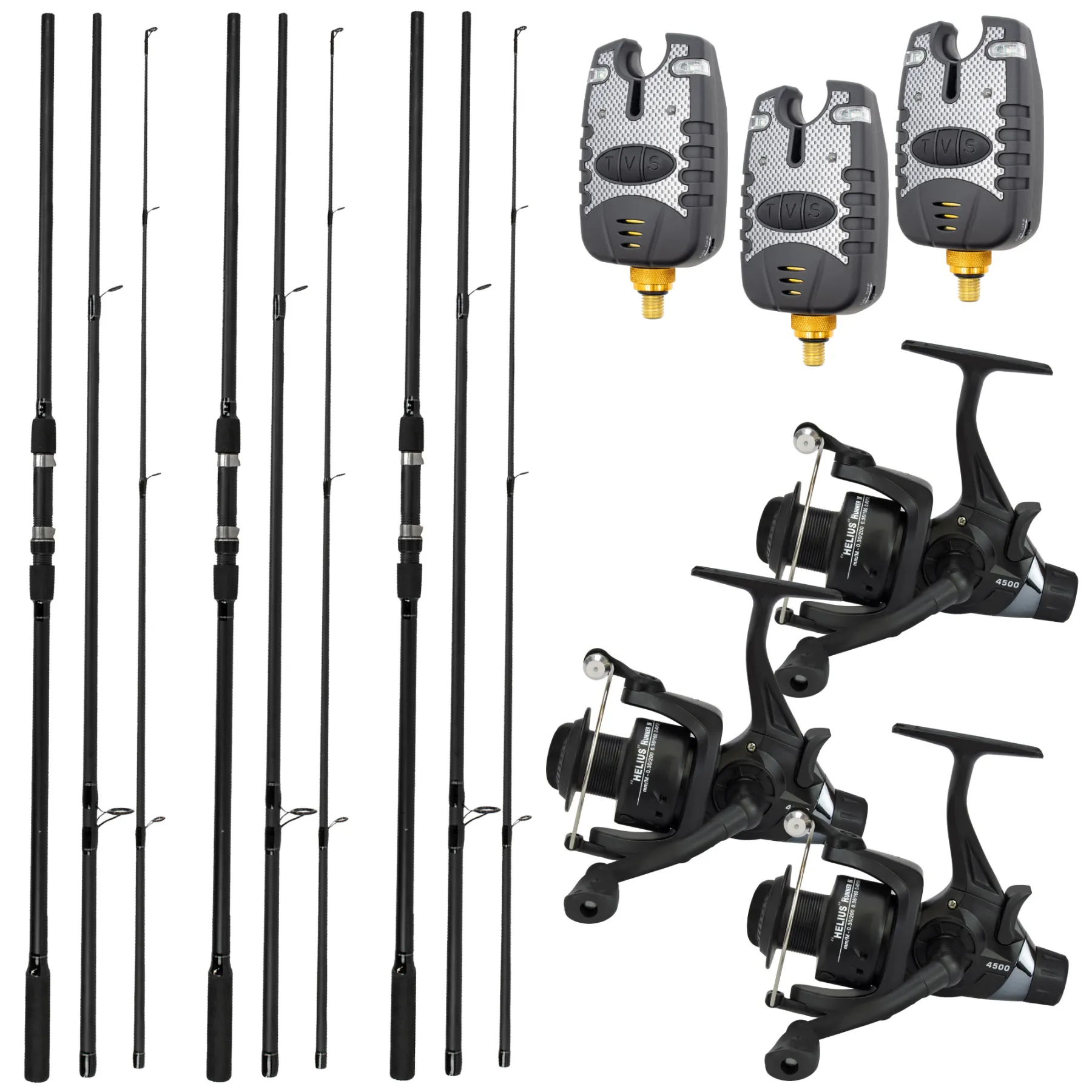Carp Force Starter Pack 3 x Helius Runner III + 3 x Karpfenrute Black Phantow II + 3 x Bissanzeiger