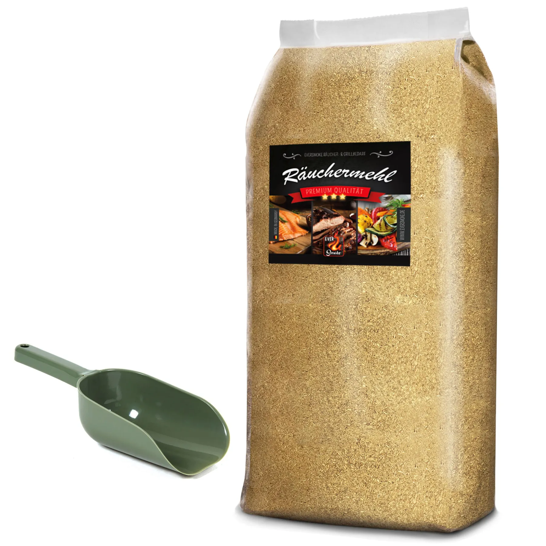 Eversmoke Premium Räuchermehl 15kg + Handschaufel Extra Fein - 0,5-1,5mm