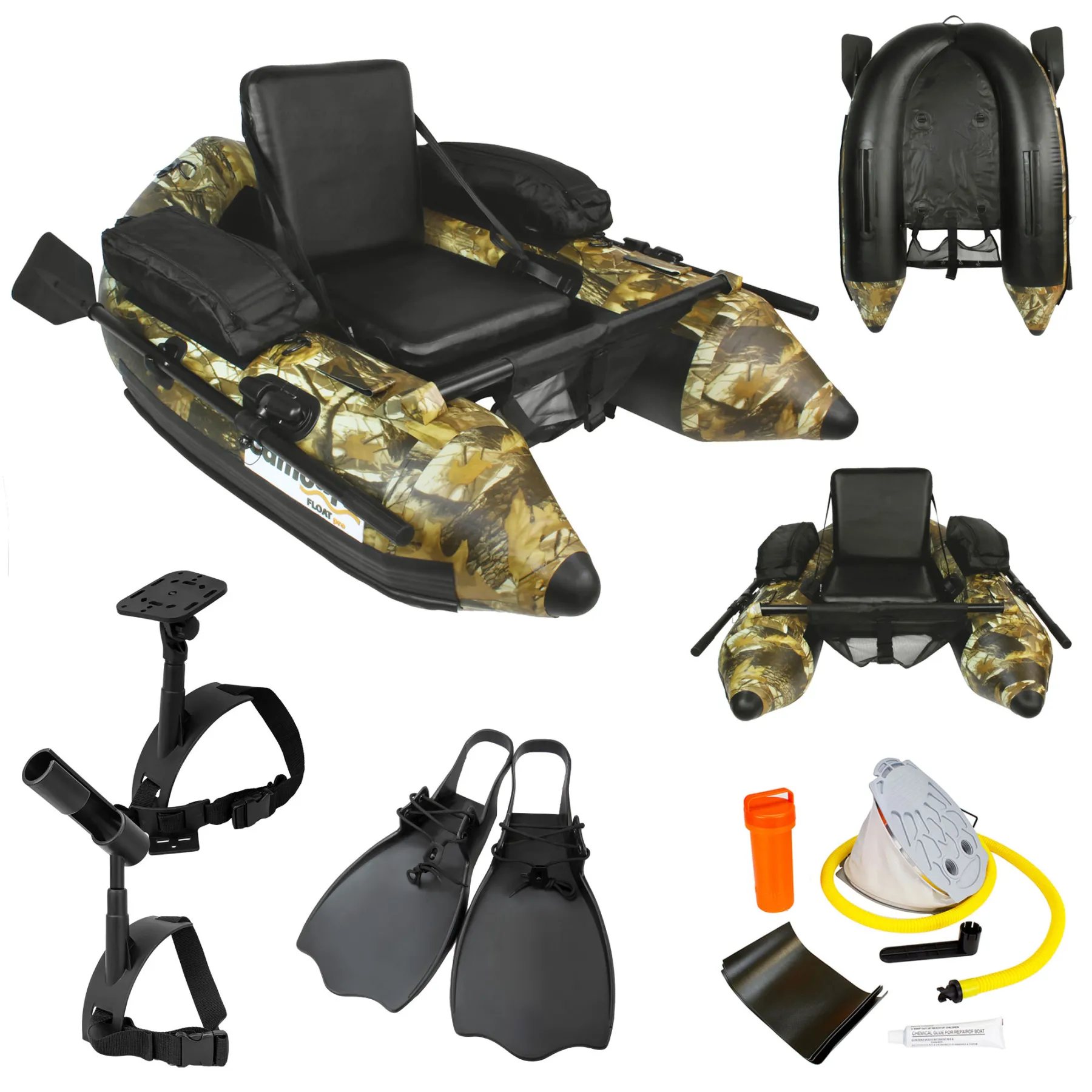 Waterside Belly Boat Camoura Float Pro Bundle